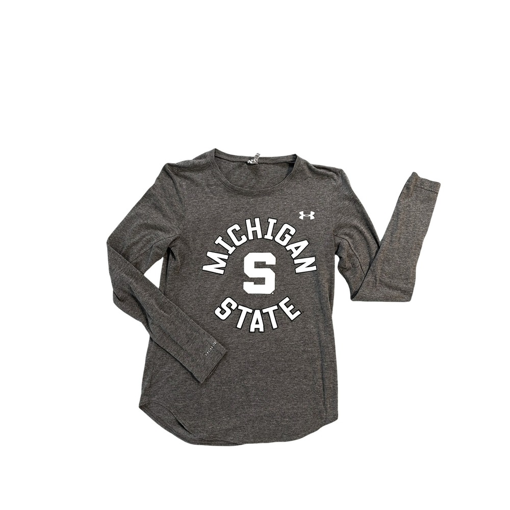 Under Armour Michigan State Spartans HeatGear Long Sleeve Shirt Gray Womens XS